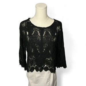 VO Jeans Black Lace Bell Sleeve Top